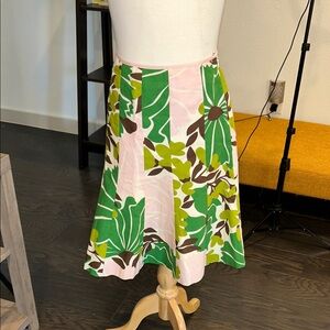 J. Crew Green and Pink A-Line Skirt